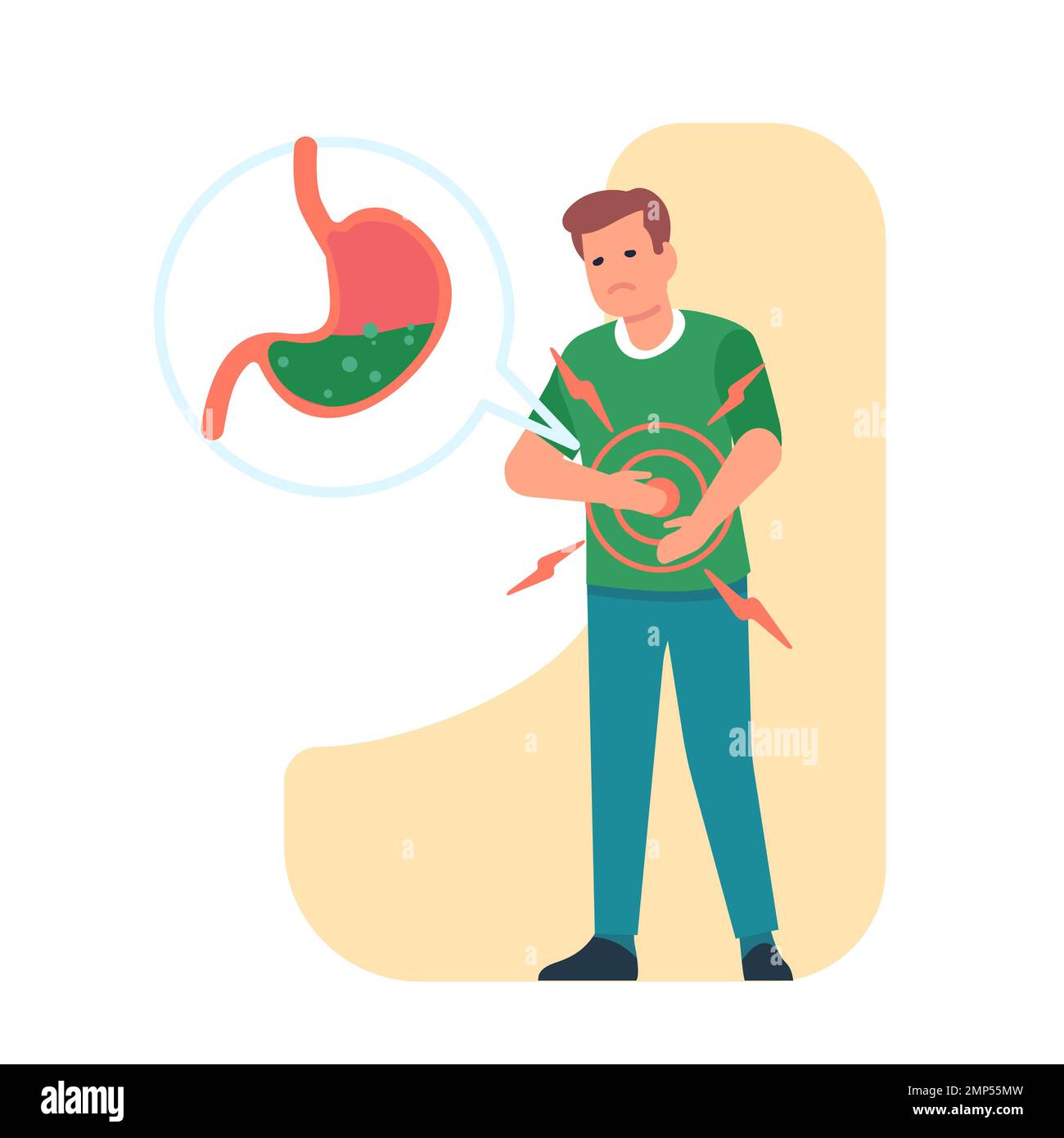 Guy holding stomach with his hands because of digestive problems and