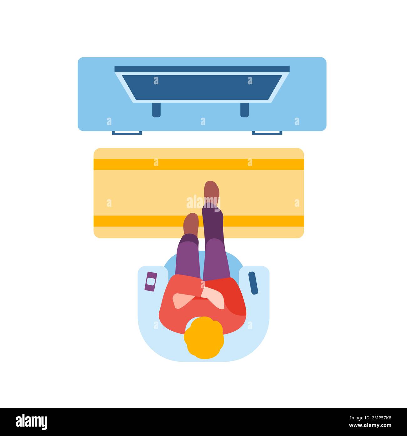 Man sitting in armchair watching TV. Person on sofa in front of