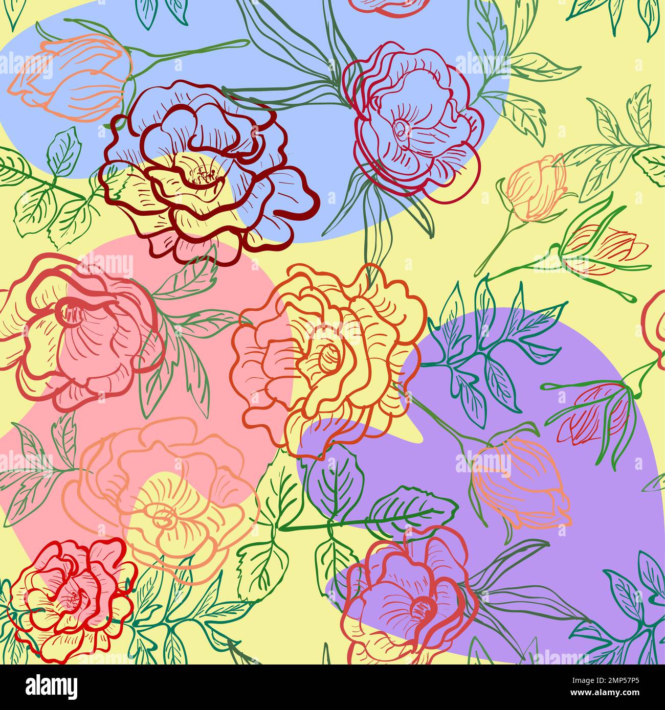 Flower pattern on spotted background with painted roses and abstract