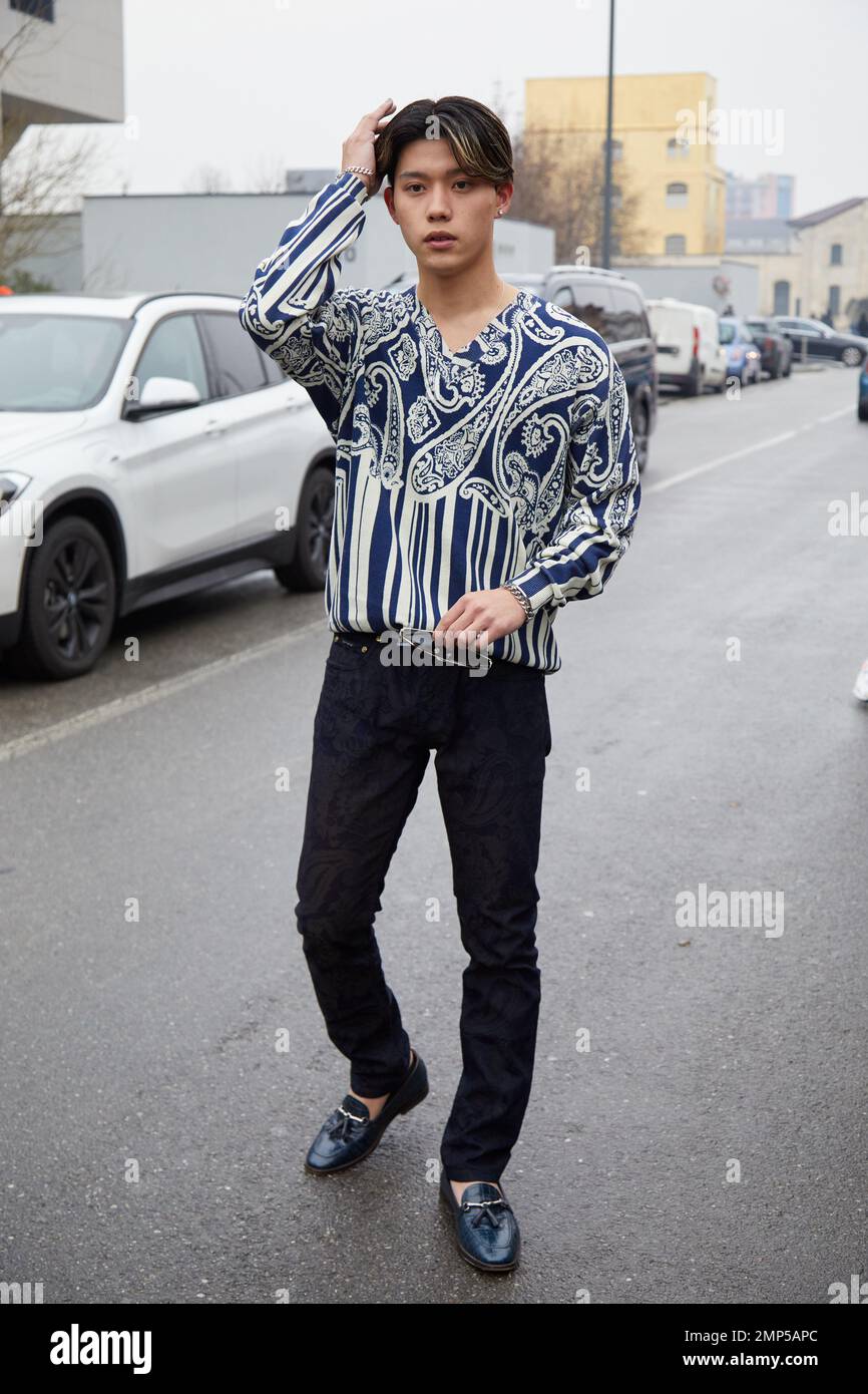 MILAN, ITALY - JANUARY 15, 2023: Shoma Nagumo before Etro fashion show ...