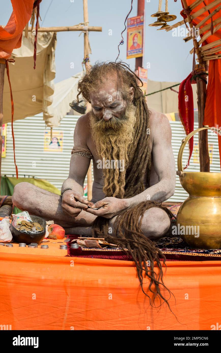 Sadhu covered with white ashes, For Editorial Use Only, Allahabad Kumbh