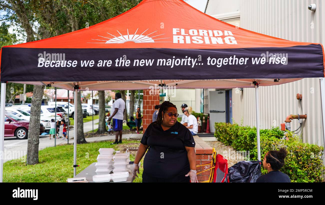 Sanford, FL, (Oct. 9, 2022) - FEMA Mobile Registration Intake Center at Midway Safe Harbor Center in Sanford, Florida, helping survivors apply for FEMA aid. Robert Kaufmann/FEMA Stock Photo