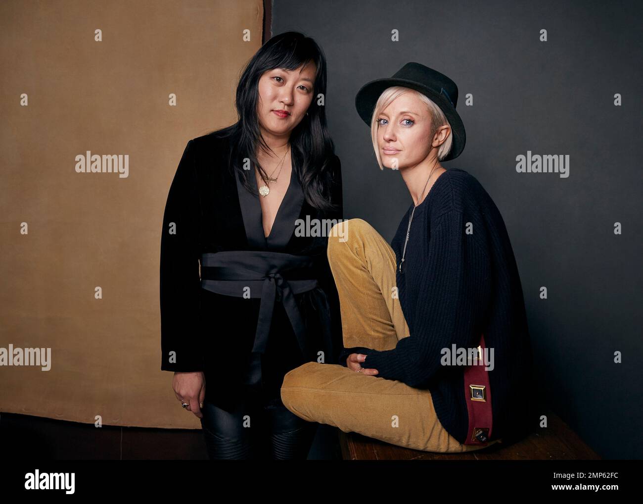 Christina Choe, left, and Andrea Riseborough pose for a portrait to