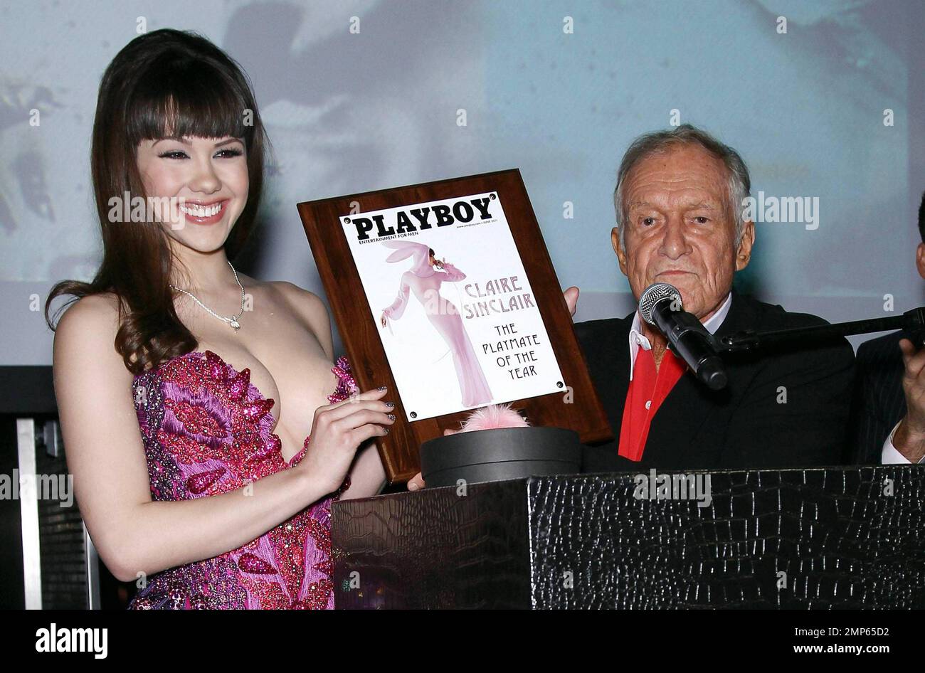 The 2011 Playmate of the Year, Claire Sinclair, and Hugh Hefner at the