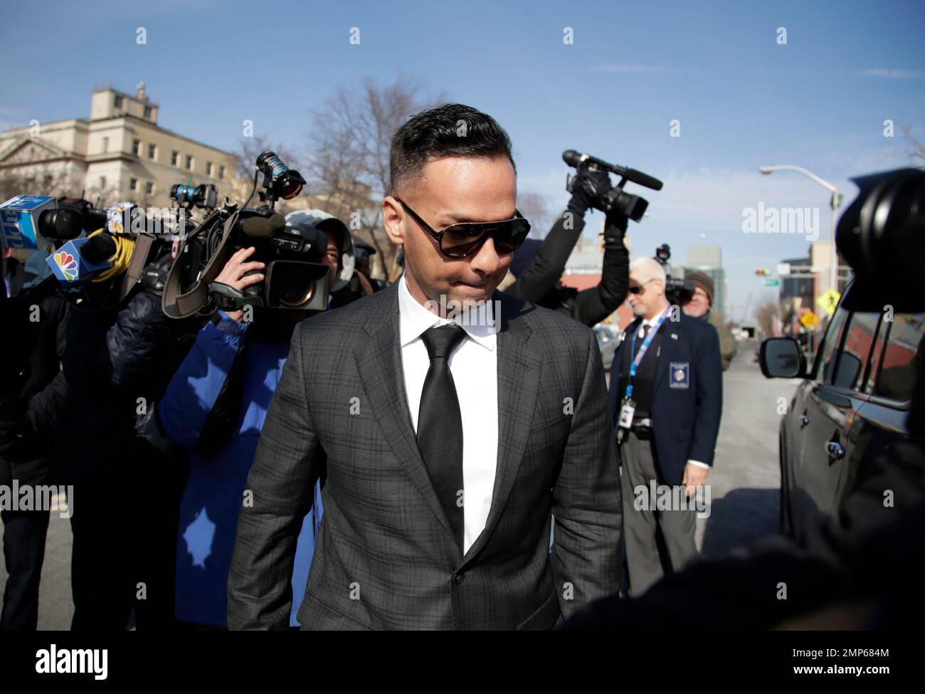 Michael "The Situation" Sorrentino, one of the former stars of the "Jersey  Shore" reality TV show, is swarmed by reporters while leaving the Martin  Luther King, Jr., Federal Courthouse after a hearing,