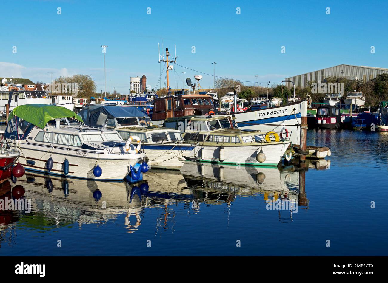 Boats moored in the marina, Goole, East Yorkshire, England UK Stock Photo