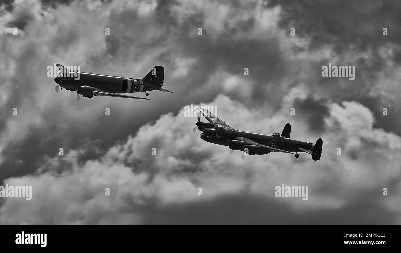Lancaster, Dakota and Spitfires at RIAT Stock Photo