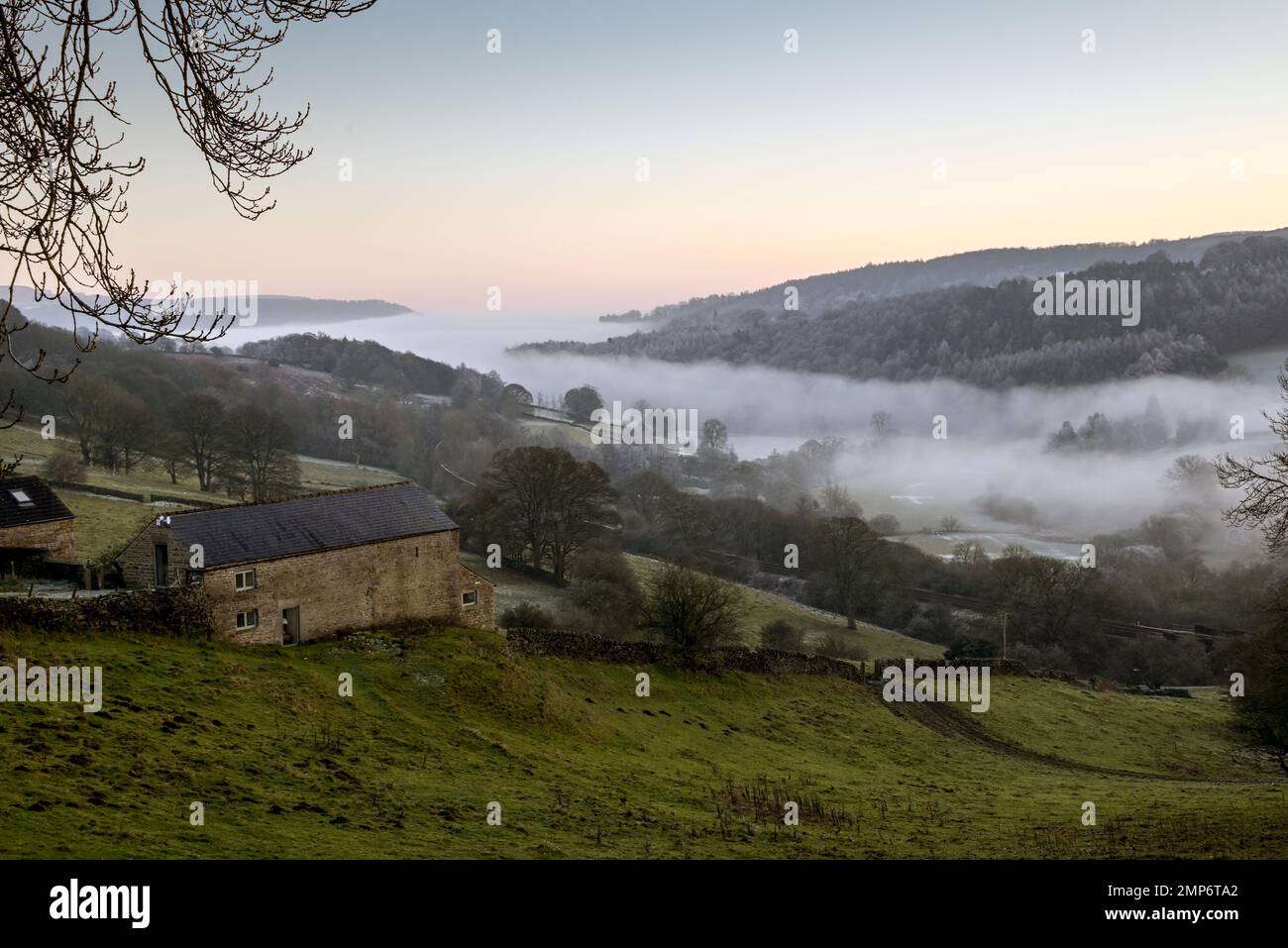 Cloud inversion in the Peak Distrrict Derbyshire England UK Stock Photo