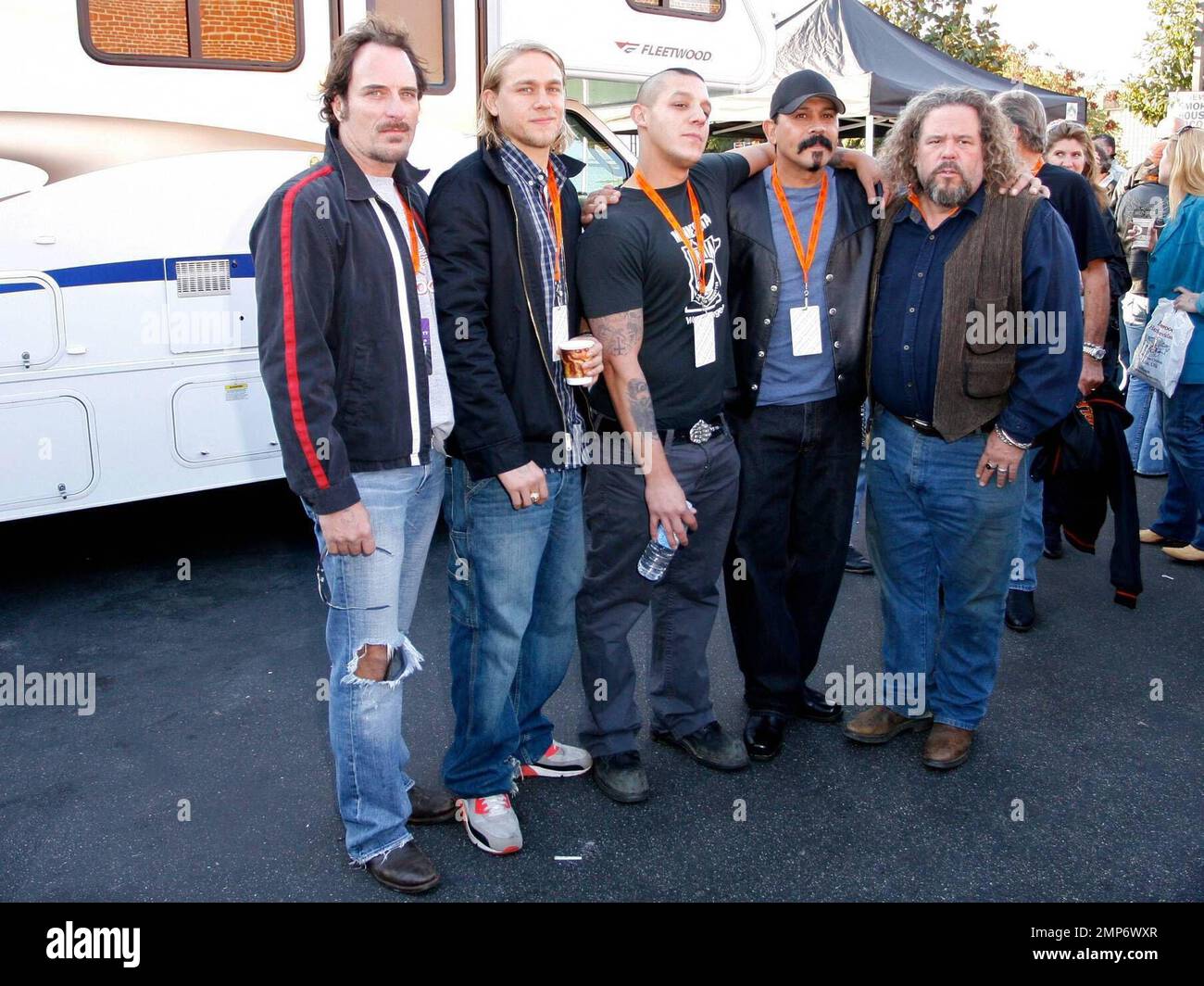 'Sons of Anarchy' cast members Kim Coates, Charlie Hunnam, Theor Rossi, Emilio Rivera and Mark Boone Junior arrive at the 25th Annual Love Ride. The Love Ride is the world's largest one-day motorcycle fundraiser and featured event of California Bike Week. Glendale, CA. 10/26/08. Stock Photo