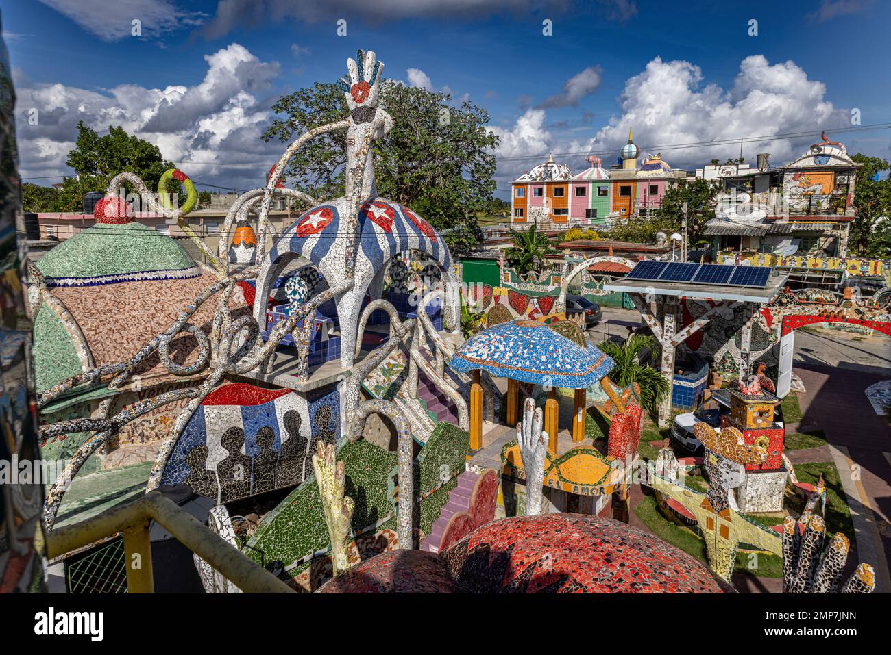 Tiled walls and sculptures on workshop studio of Jose Fuster at Fusterlandia, Jaimanitas, Havana, Cuba Stock Photo