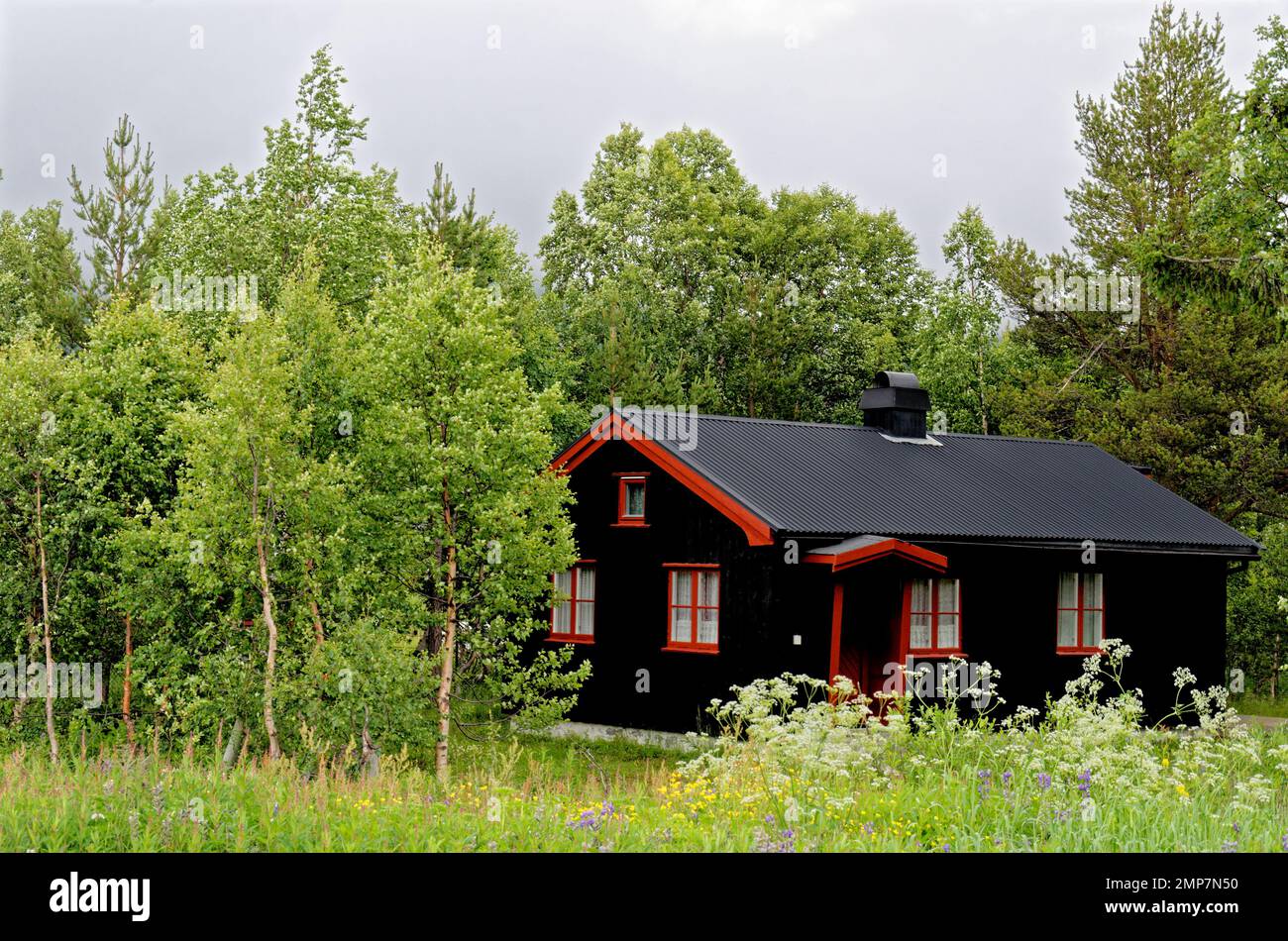 Beautiful landscape of Traditional Norwegian house - Andalsnes - Norway 12th of June 2012 Stock Photo