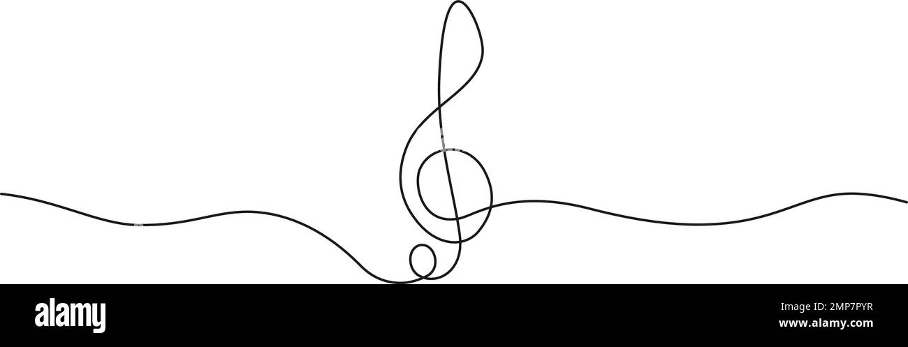 continuous single line drawing of treble clef, abstract sheet music line art vector illustration Stock Vector