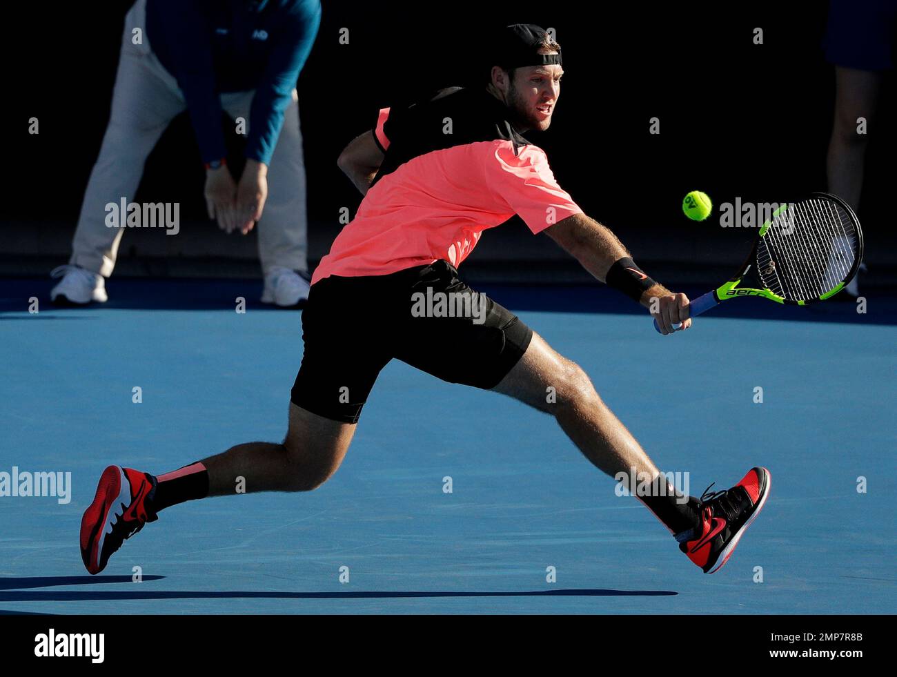United States' Jack Sock reaches for a return to Japan's Yuichi Sugita