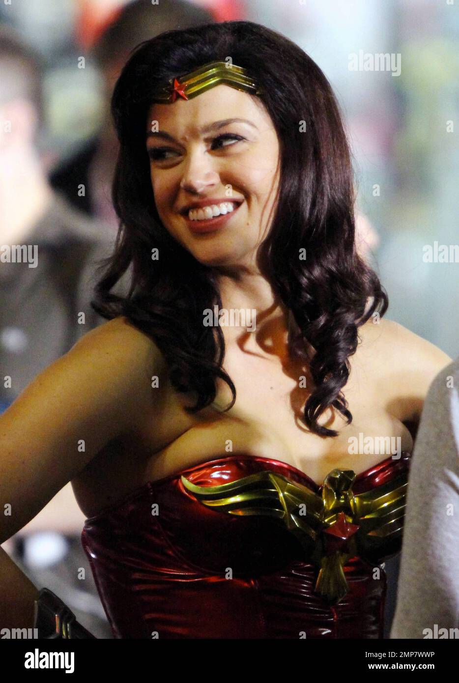 Adrianne Palicki films scenes for her new movie "Wonder Woman" on set