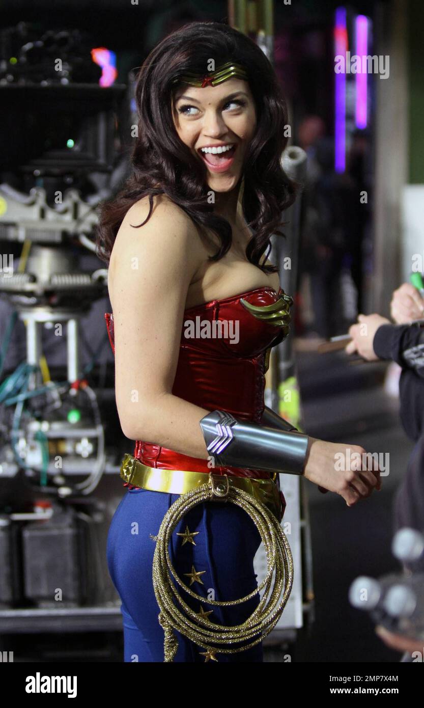 Adrianne Palicki films scenes for her new movie "Wonder Woman" on set