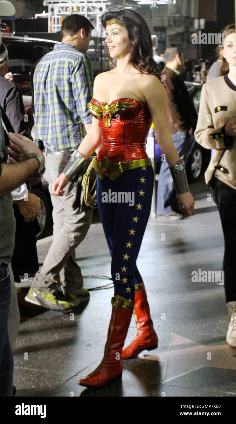 Adrianne Palicki films scenes for her new movie "Wonder Woman" on set