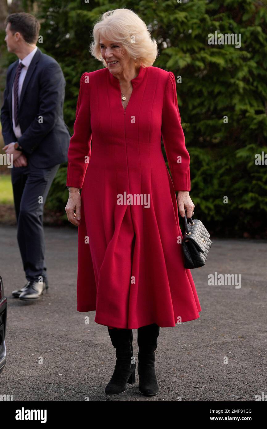 The Queen Consort, in her role as Colonel of the Grenadier Guards, arrives at Lille Barracks in