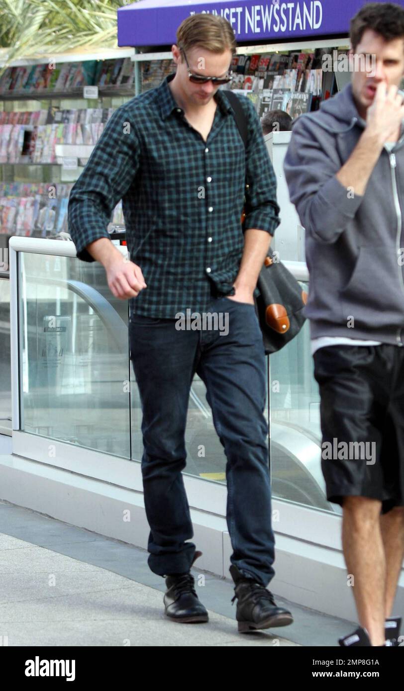 "True Blood" star Alexander Skarsgard looks focused and keeps his head down as he arrives at a local gym for a workout. Skarsgard, known for his portrayal of the vampire Eric Northman, is scheduled to appear in season four of the HBO series due to premiere June 12. Los Angeles, CA. 3/2/11. Stock Photo