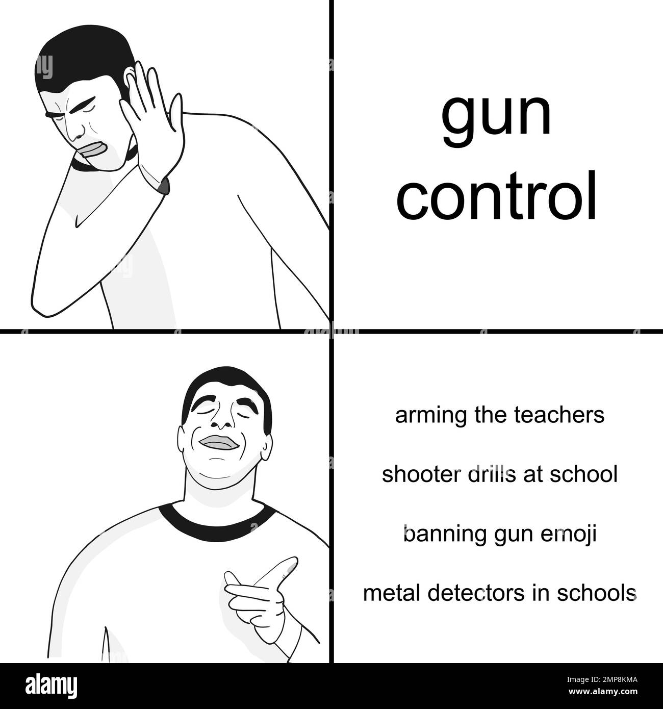 Gun control and school shootings. Funny meme for social media sharing