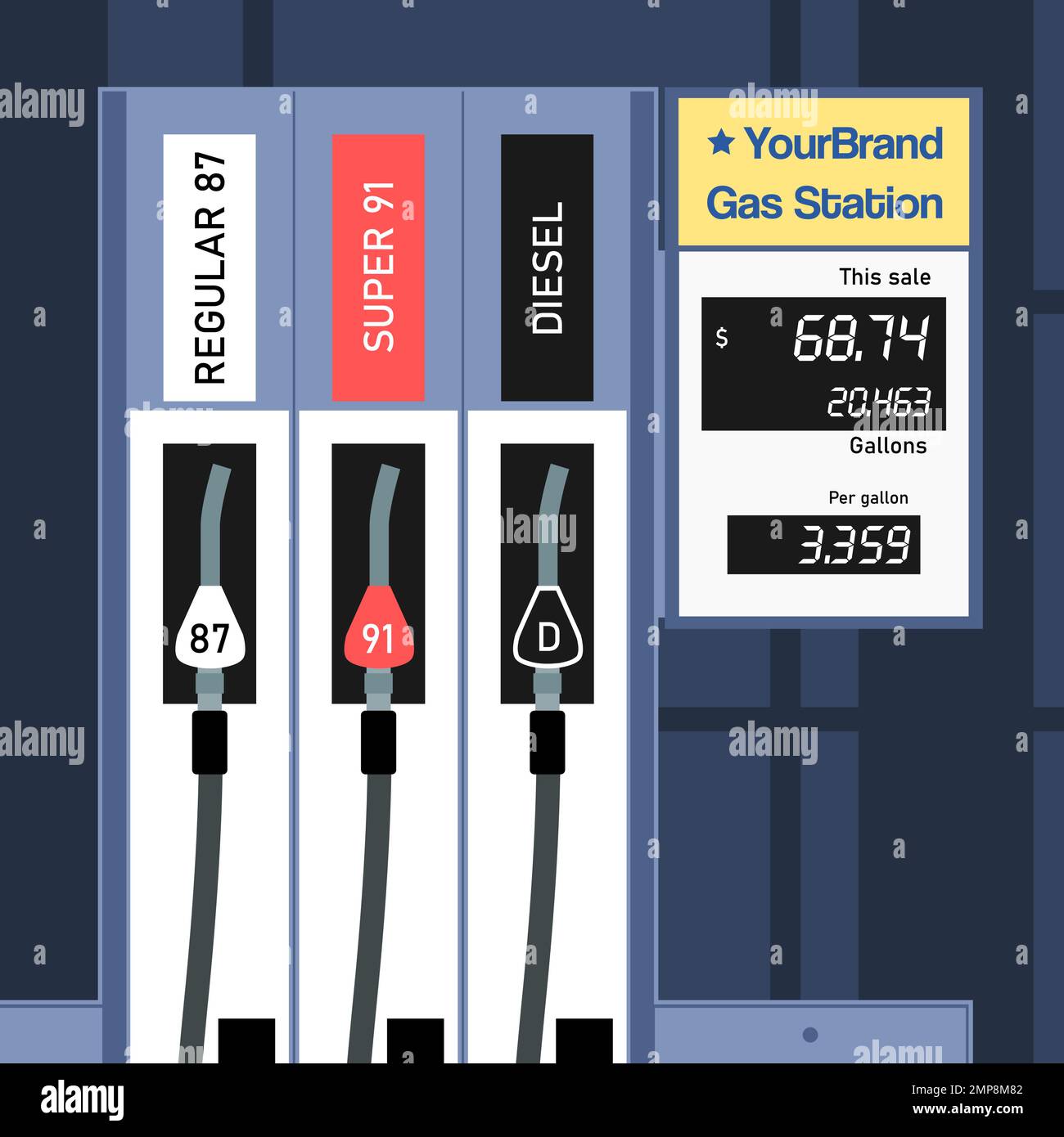 Fuel pump at generic American gas station. 2023 gas price in the US