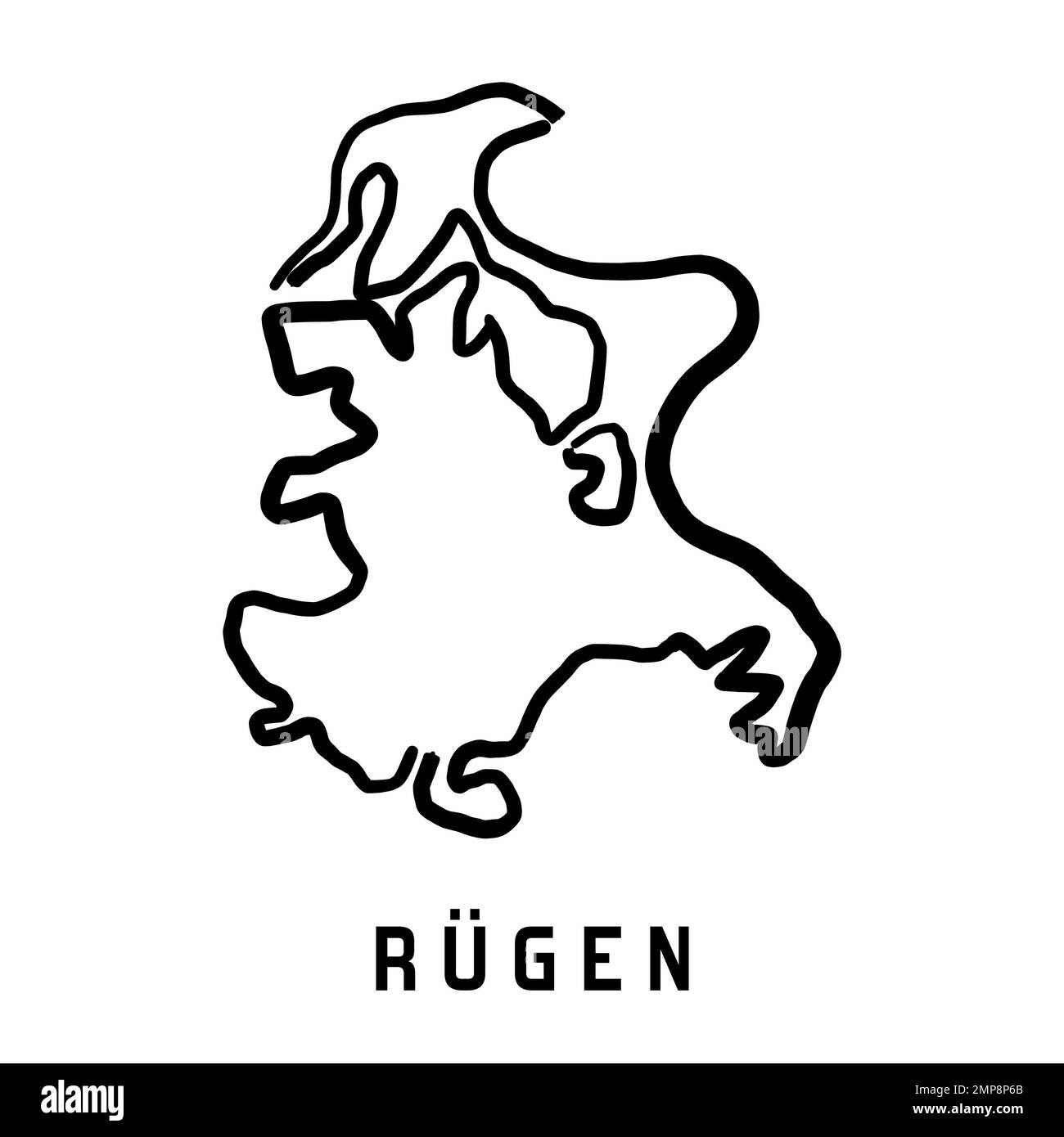 Rugen (Ruegen) island map simple outline. Vector hand drawn simplified style map. Rugen, Germany. Stock Vector