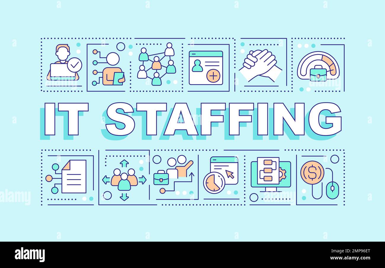 IT staffing word concepts mint blue banner Stock Vector