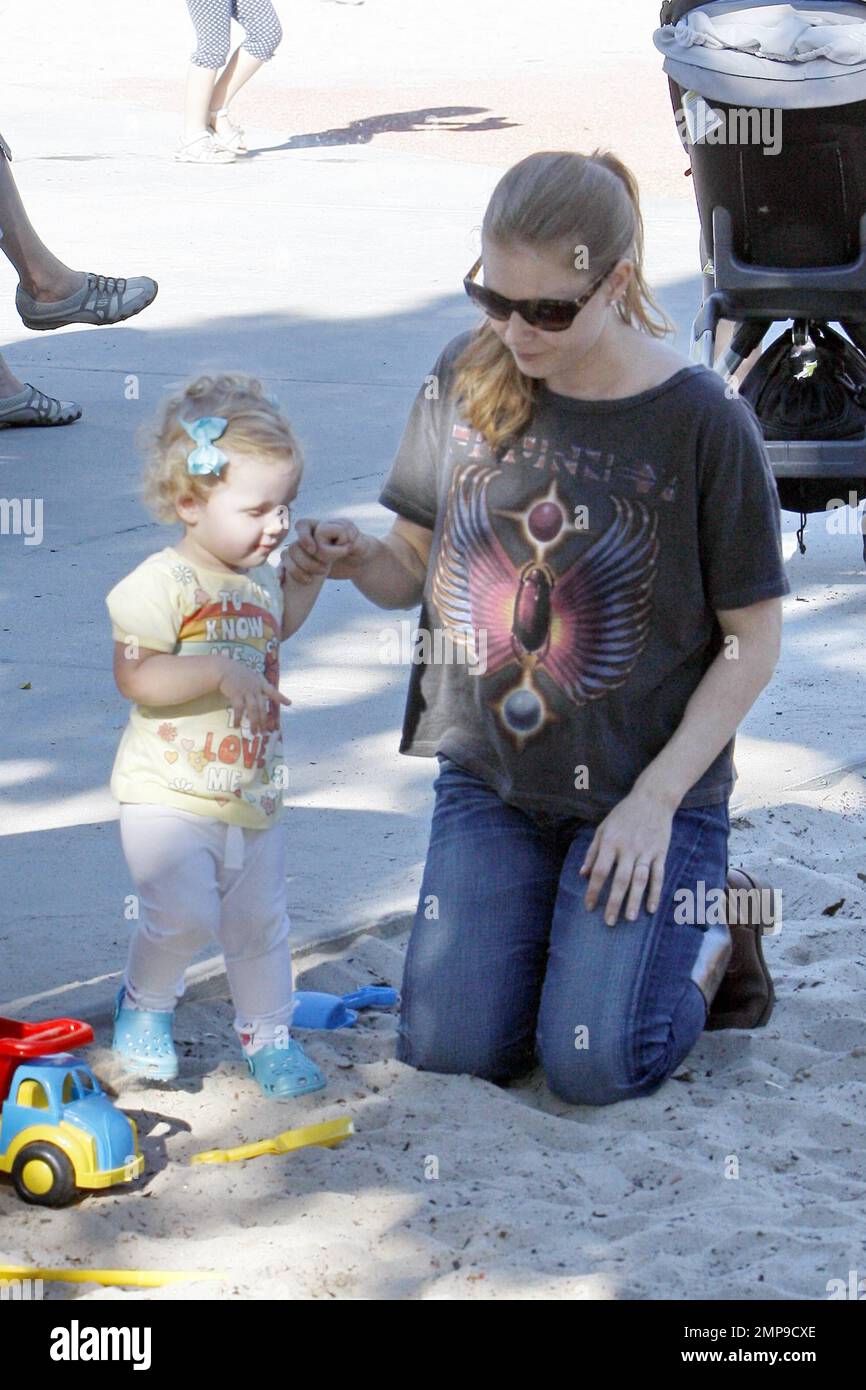 American actress and singer Amy Adams and long time fiance Darren Le Gallo spend a family day together as they take adorable daughter Aviana Olea to the park in Beverly Hills.  Los Angeles, CA. 10th October 2011. Stock Photo