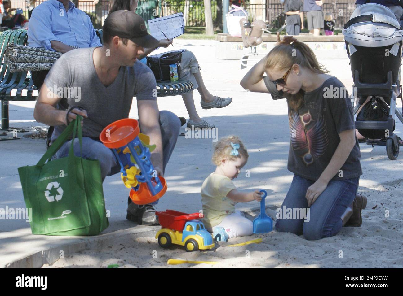 American actress and singer Amy Adams and long time fiance Darren Le Gallo spend a family day together as they take adorable daughter Aviana Olea to the park in Beverly Hills.  Los Angeles, CA. 10th October 2011.   . Stock Photo