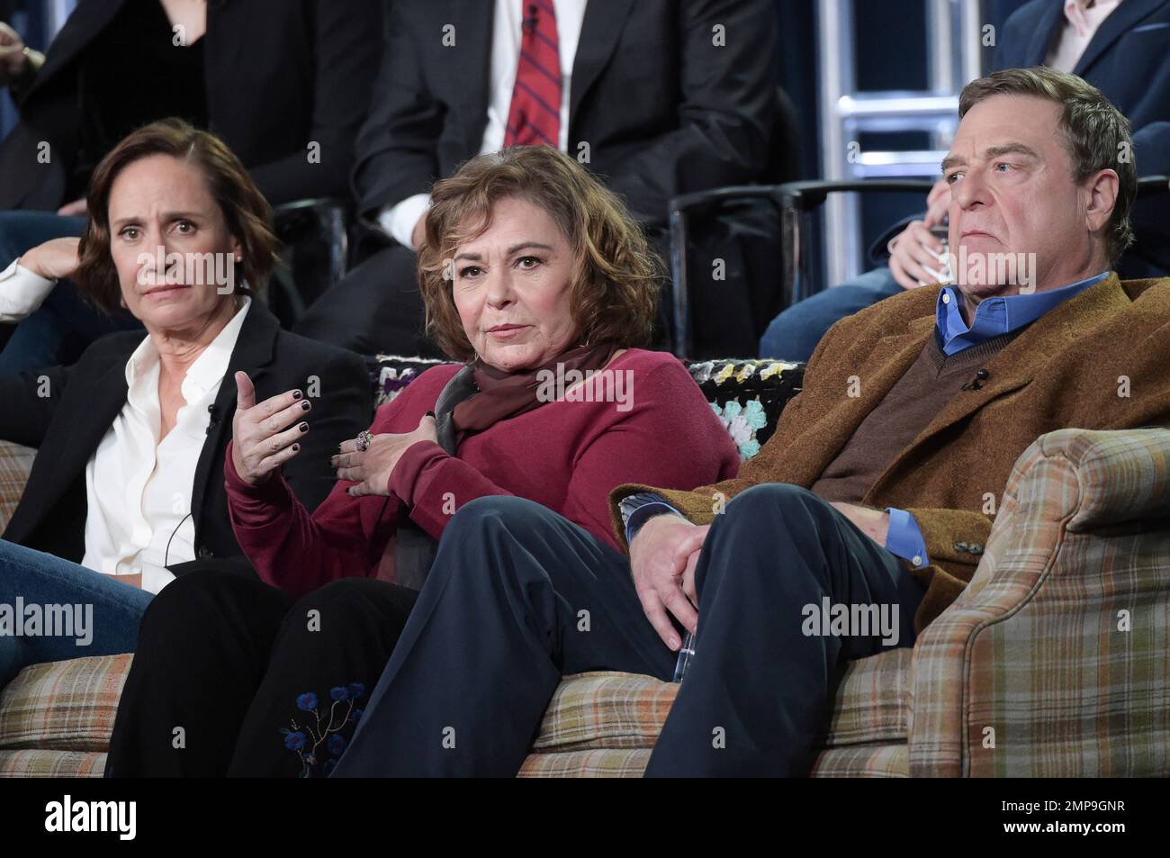 Laurie Metcalf, left, Roseanne Barr and John Goodman participate in the