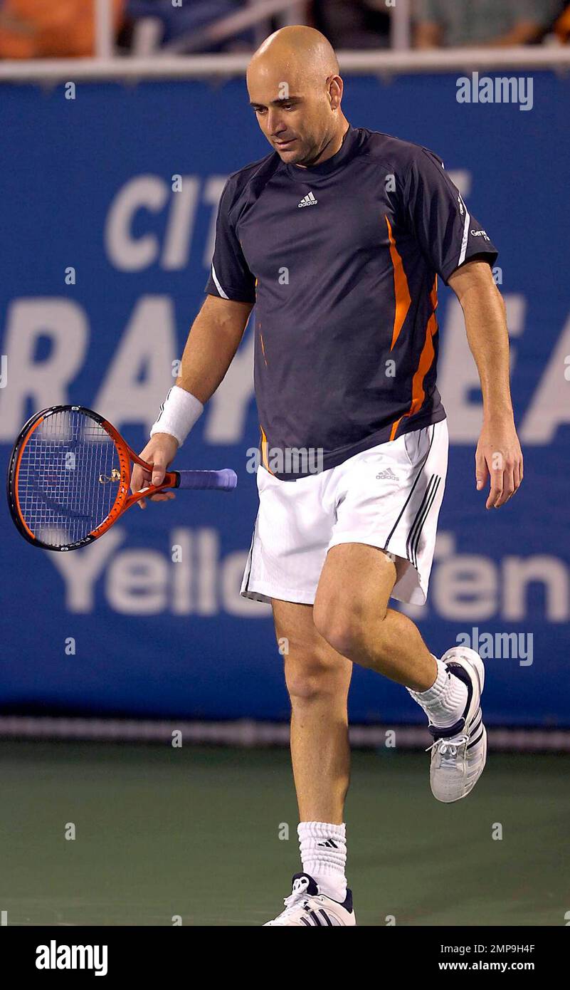 Andre Agassi competes in the Delray Beach International Tennis