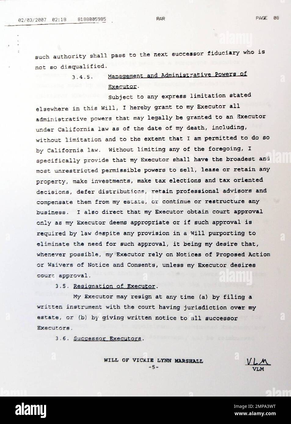 The last will and testament of Vickie Lynn Marshall AKA Anna Nicole
