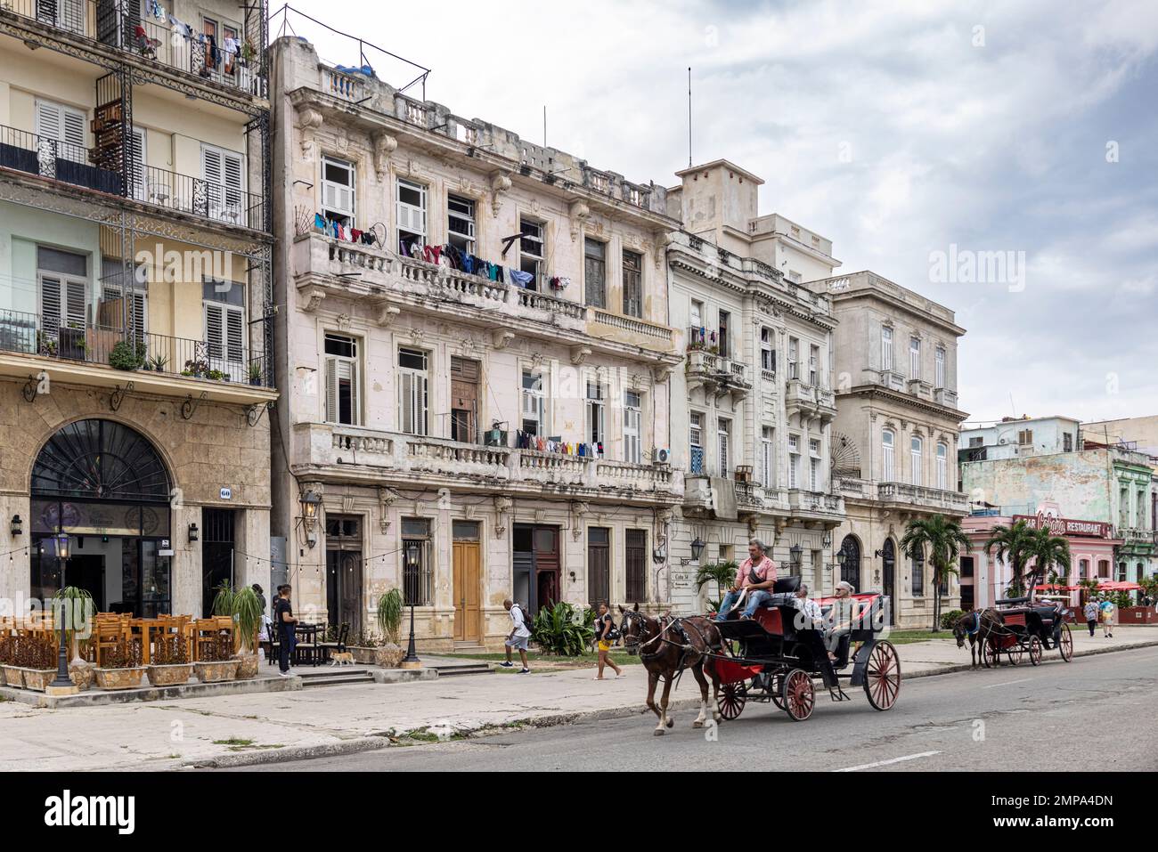 Horse drawn taxi on Cuba Tacon, Old Havana, Cuba Stock Photo