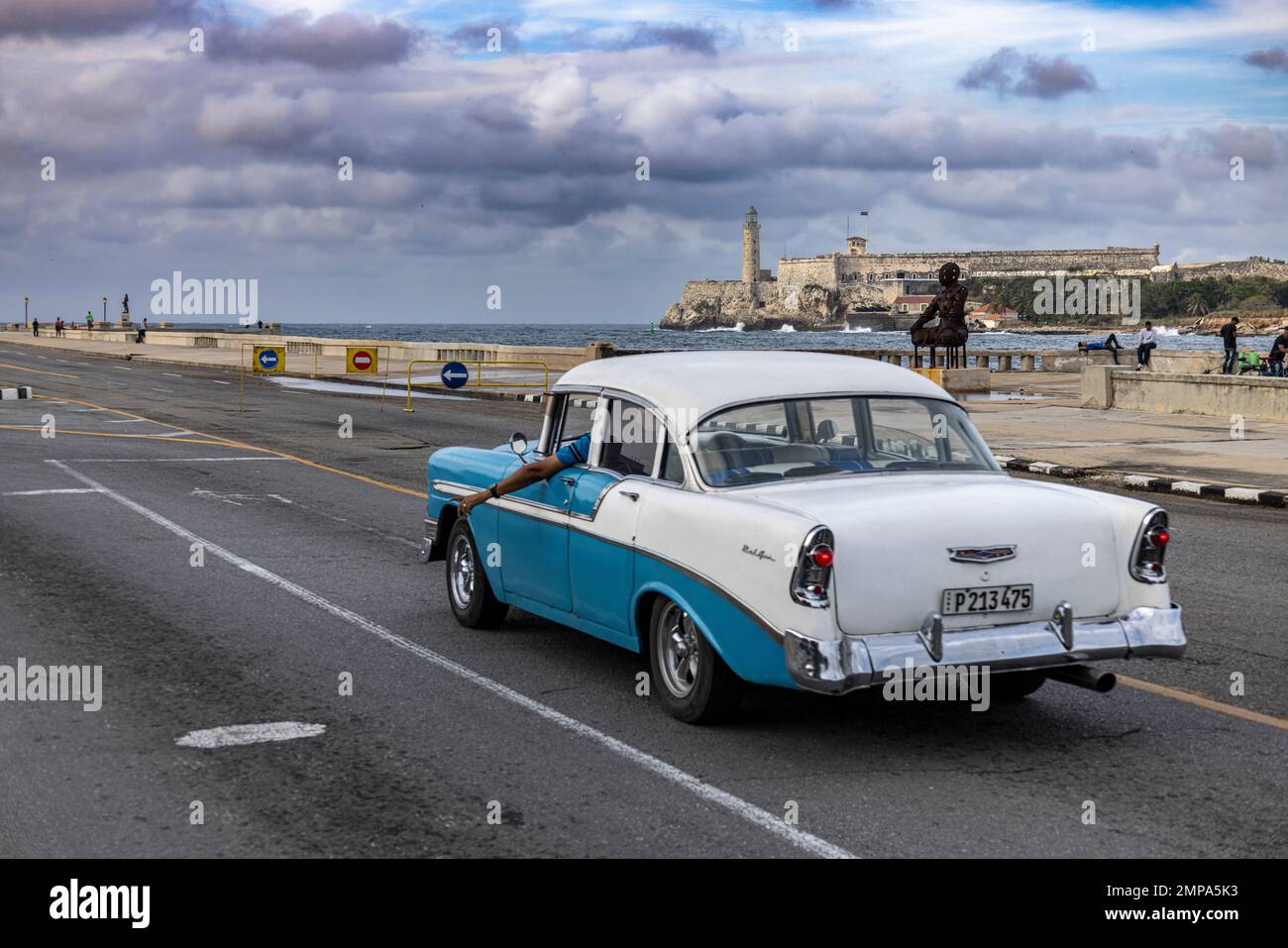 Old American car, Port Avenue, Old Havana, Cuba Stock Photo