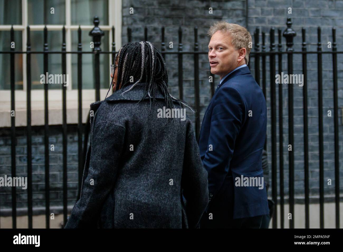 Downing Street, London, UK. 31st January 2023.  Kemi Badenoch MP, Secretary of State for International Trade and President of the Board of Trade and Minister for Women and Equalities, and Grant Shapps MP, Secretary of State for Business, Energy and Industrial Strategy, attends the weekly Cabinet Meeting at 10 Downing Street. Photo by Amanda Rose/Alamy Live News Stock Photo