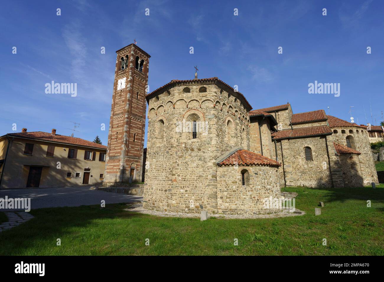 Agliate, Monza e Brianza province, Lombardy, Italy: medieval church of SS. Pietro e Paolo Stock Photo