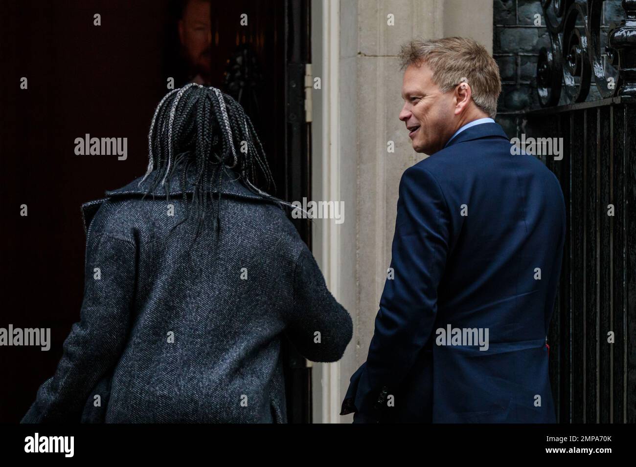 Downing Street, London, UK. 31st January 2023.  Kemi Badenoch MP, Secretary of State for International Trade and President of the Board of Trade and Minister for Women and Equalities, and Grant Shapps MP, Secretary of State for Business, Energy and Industrial Strategy, attends the weekly Cabinet Meeting at 10 Downing Street. Photo by Amanda Rose/Alamy Live News Stock Photo
