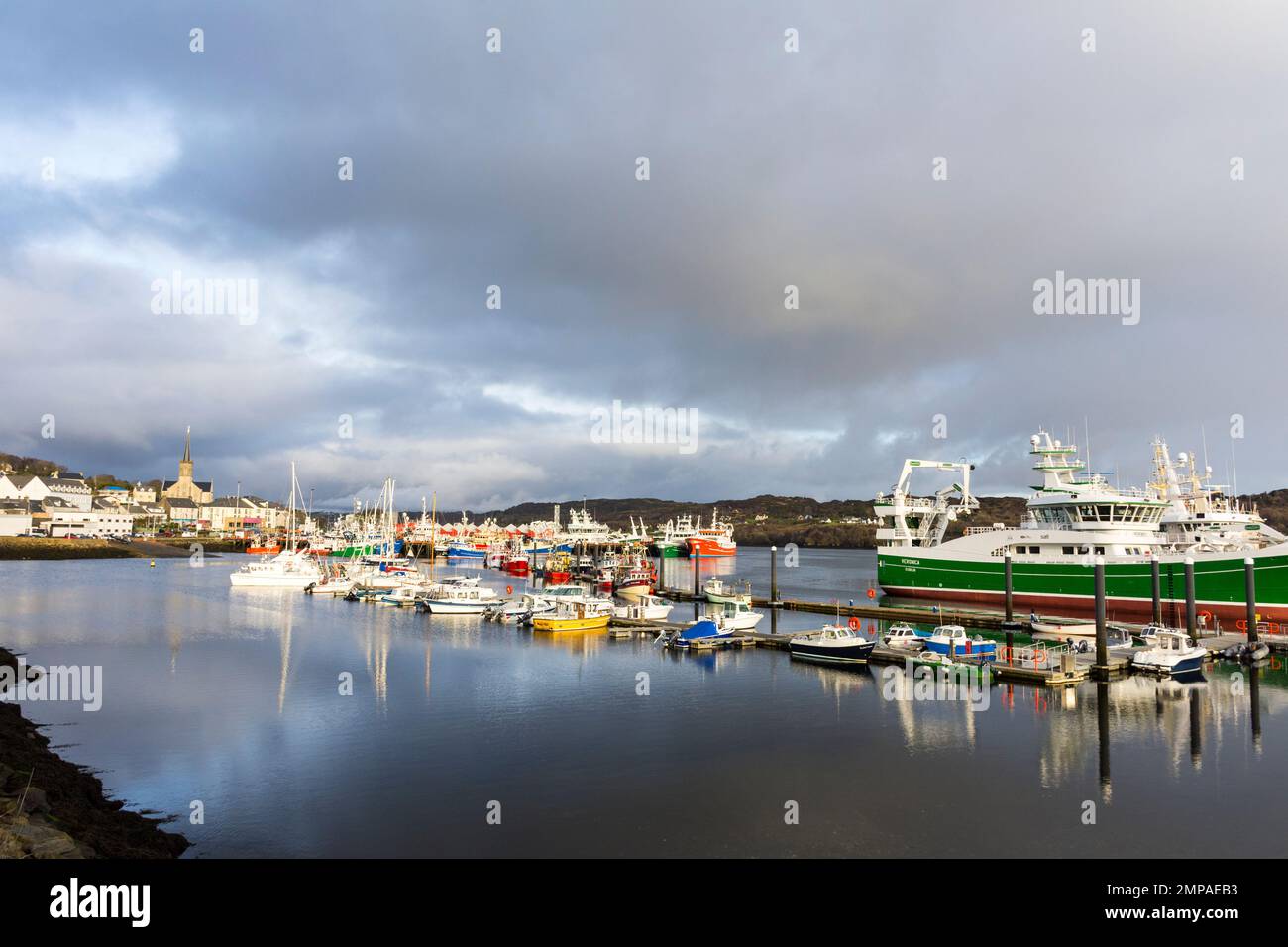 Killybegs fishing port, trawlers, boats and yachts moored up. County Donegal, Ireland Stock Photo