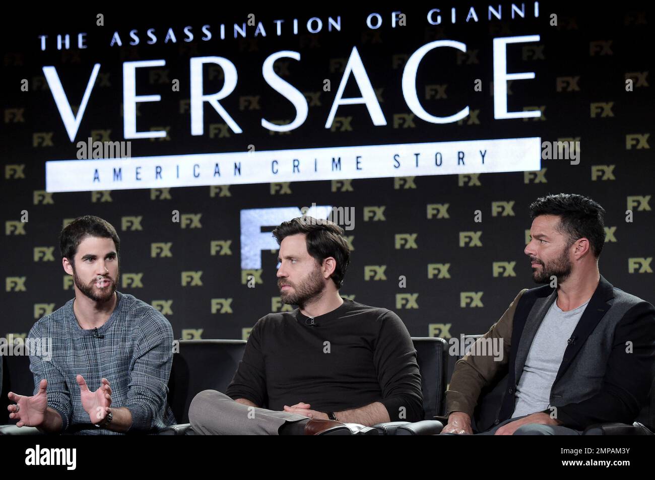 Darren Criss, from left, Edgar Ramirez and Ricky Martin participates in