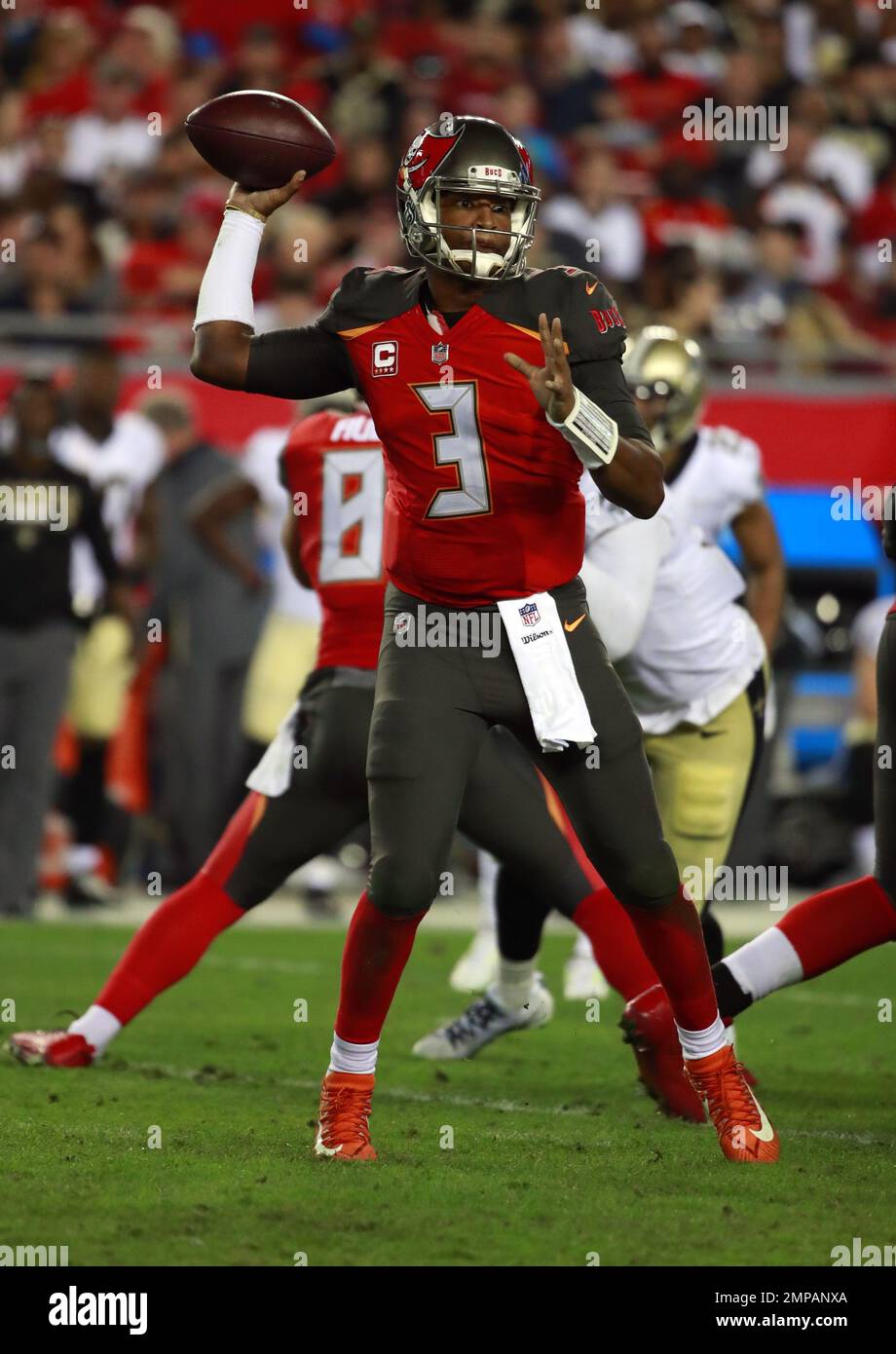 Tampa Bay Buccaneers Quarterback Jameis Winston 3 Looks To Throw A Pass Against The New