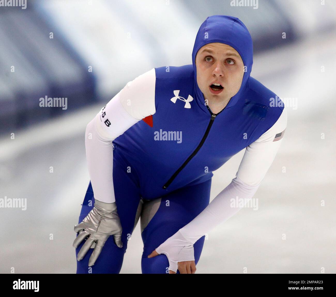 Brett Perry reacts after competing in the men's 500 meters during the U ...