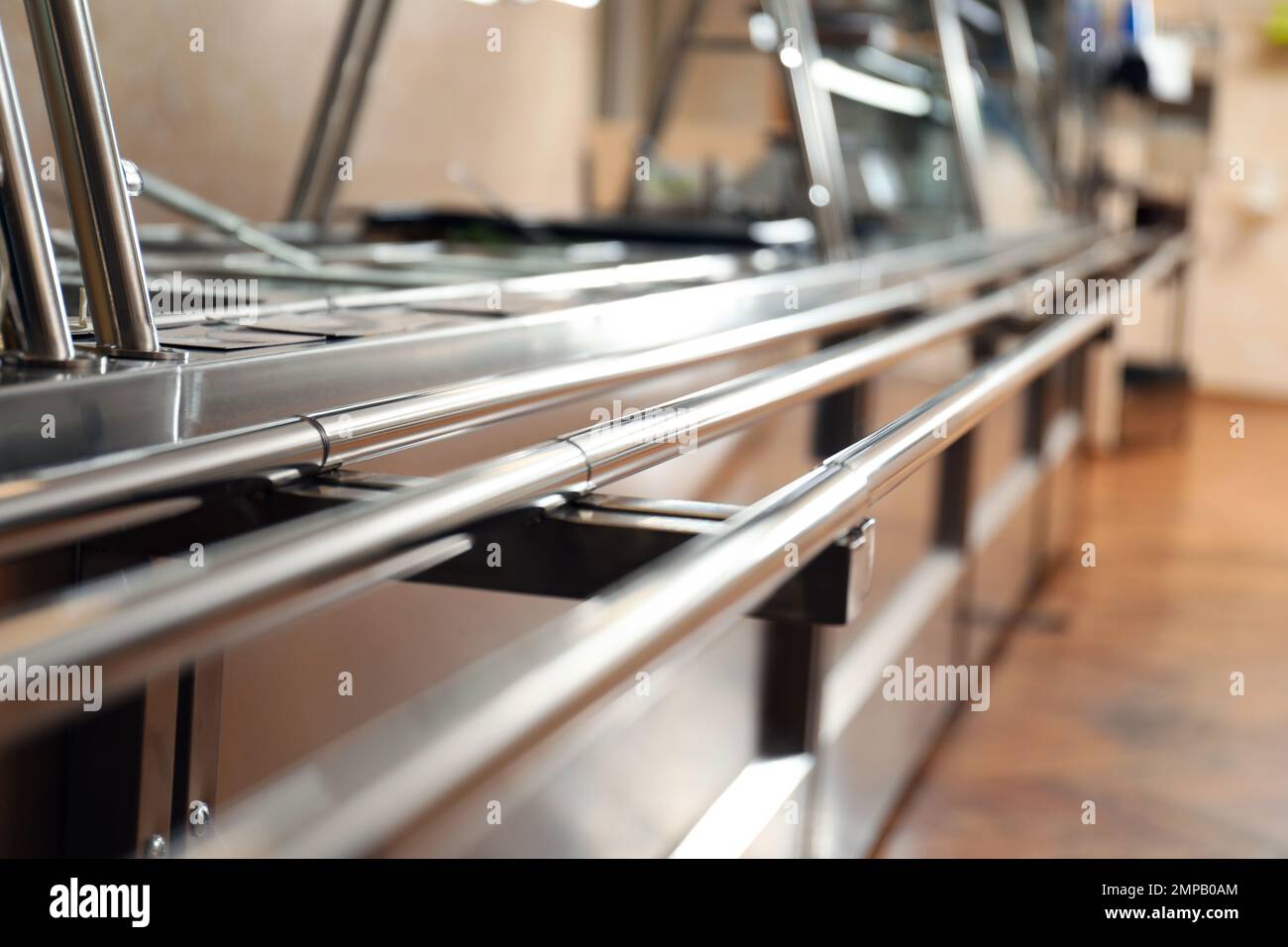 Serving line with food in school canteen Stock Photo Alamy