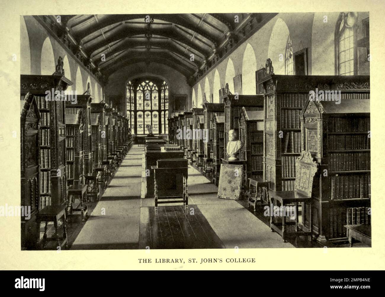 The Library, Saint John's College From a Photograph by F. Frith & Co. from the book ' Cambridge and its story ' by Arthur Gray 1852-1940 Publication London : Methuen 1912 Stock Photo