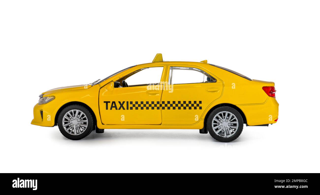 Yellow taxi car model isolated on white Stock Photo
