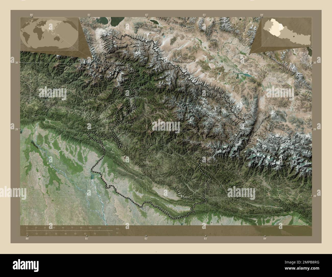 MidWestern, development region of Nepal. High resolution satellite map