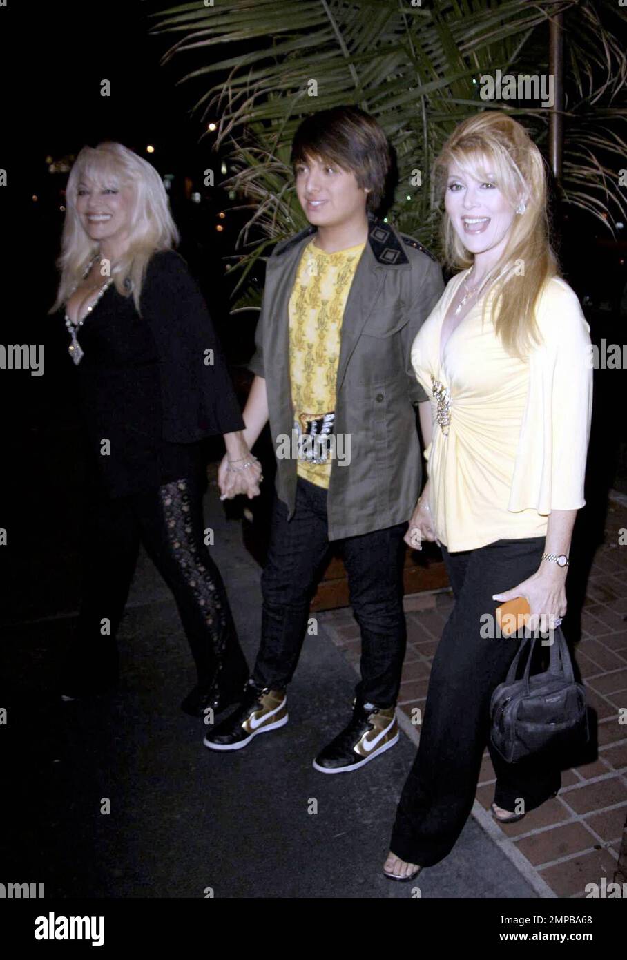 Audrey Landers and her son Daniel  arrive at the restaurant Madeos with Audrey's mother [check], stopping to talk to photographers as they enter. Audrey's sister Judy and her daughters Kristy and Lindsey were also there for the evening. Los Angeles, CA. 11/19/08. Stock Photo