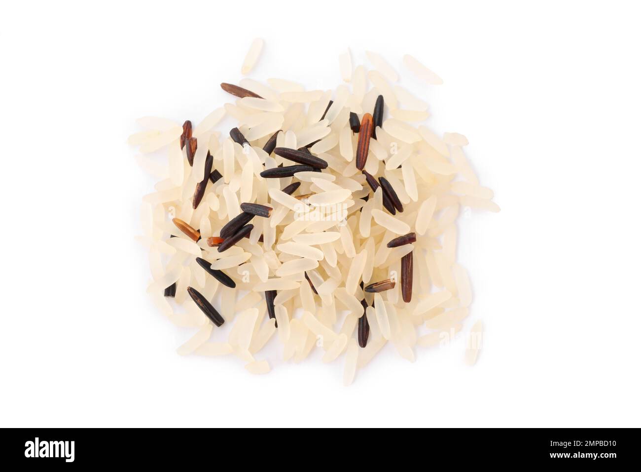 Mix of brown and polished rice isolated on white, top view Stock Photo ...