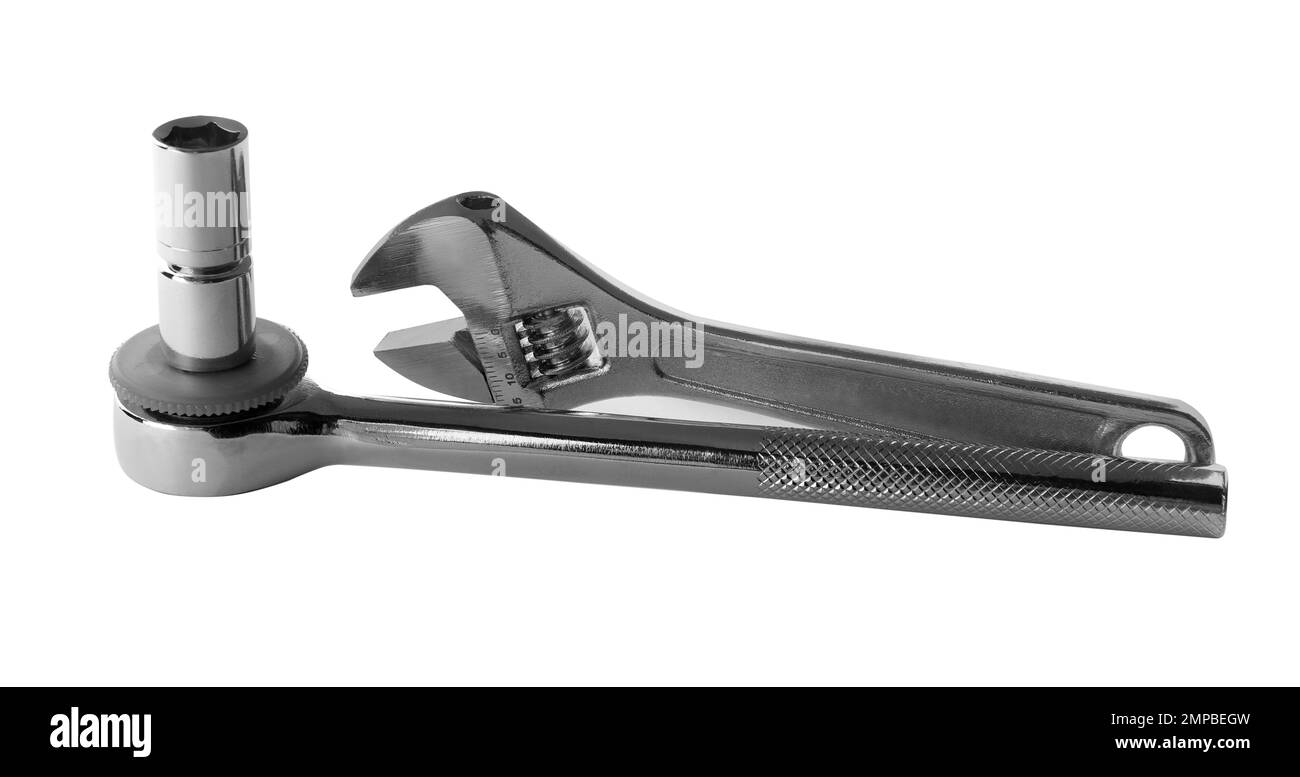 Modern auto mechanic's tools isolated on white Stock Photo Alamy