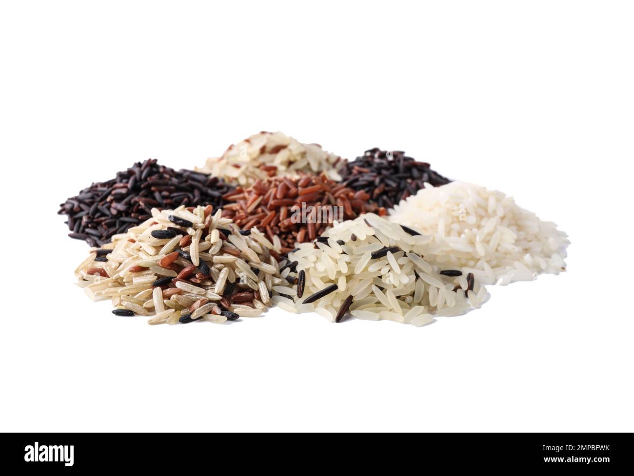 Different types of brown and polished rice isolated on white Stock Photo Alamy