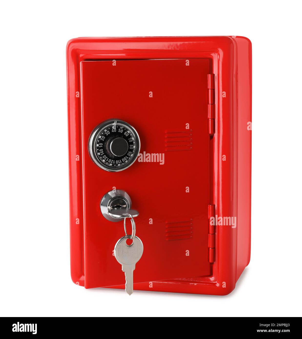 Open red steel with keys safe isolated on white Stock Photo - Alamy