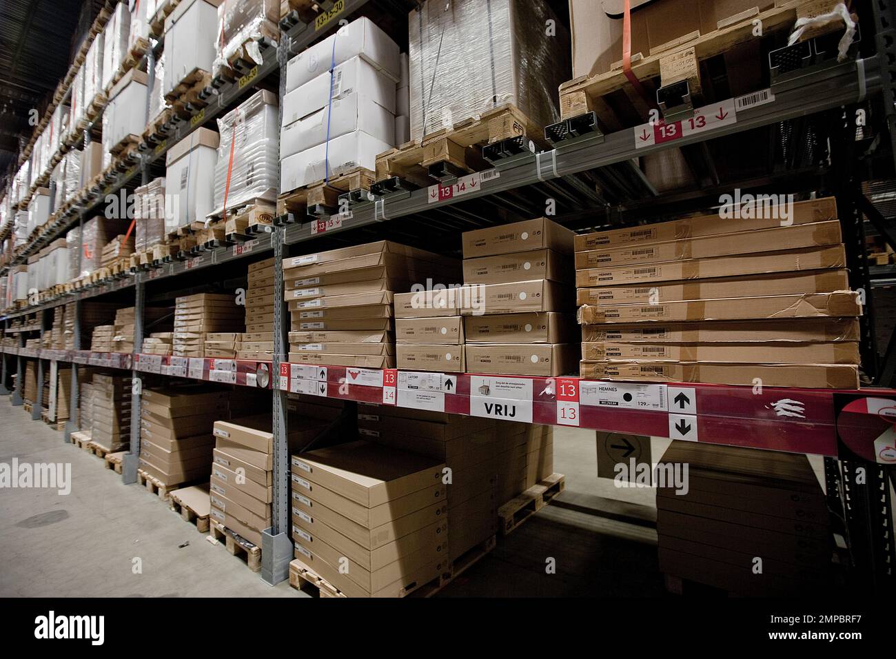 Warehouse shelves loaded up with bulk boxes Stock Photo Alamy